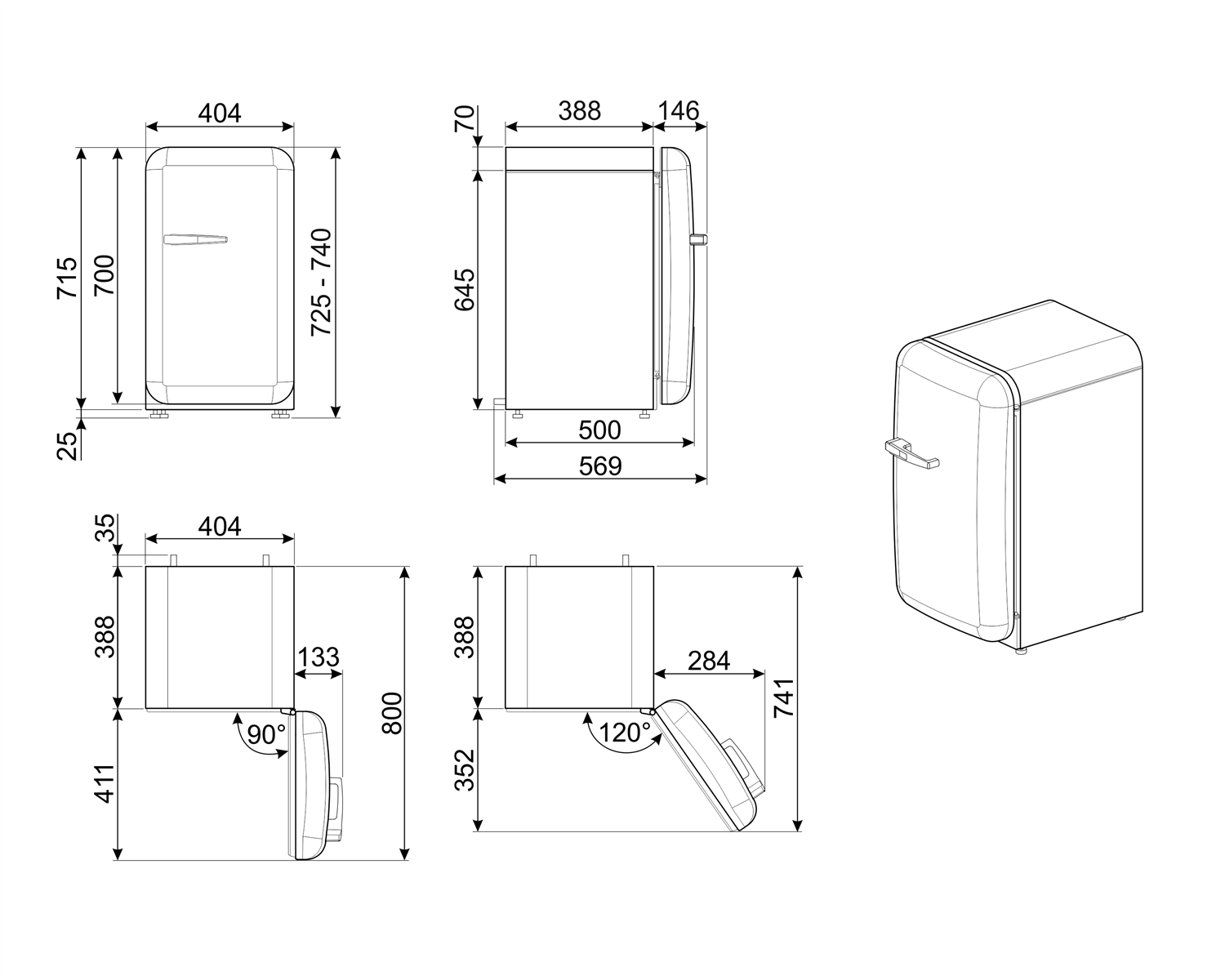 Minibar Smeg FAB5RPB5 pastel modrá pravý pánt
