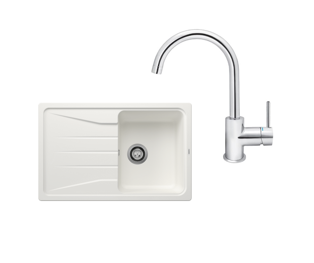 SET169 - Gránitový drez Blanco Sona 45 S biela + Kuchynská batéria Rosan Zerro JZ38101 chróm
