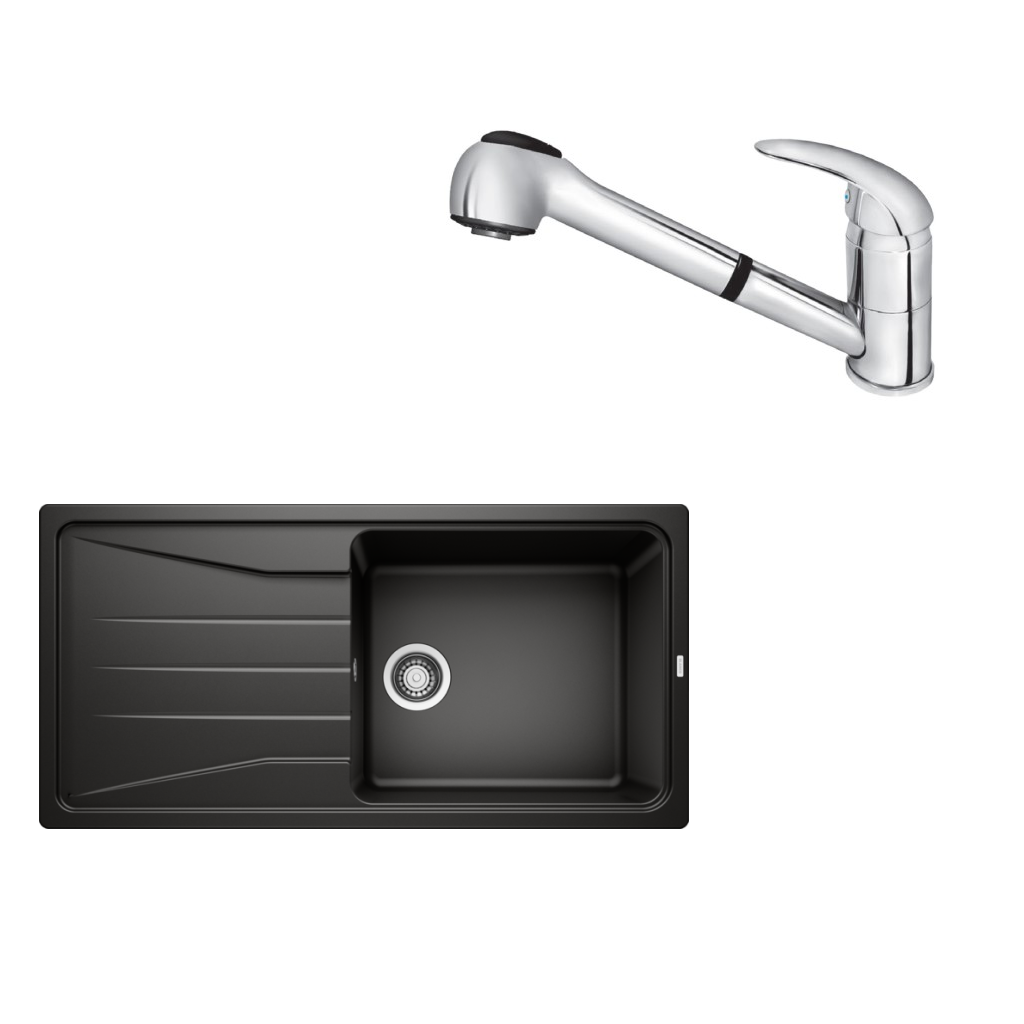 SET202 - Gránitový drez Blanco Sona XL 6 S čierna + Kuchynská batéria Rosan King J385001 chróm