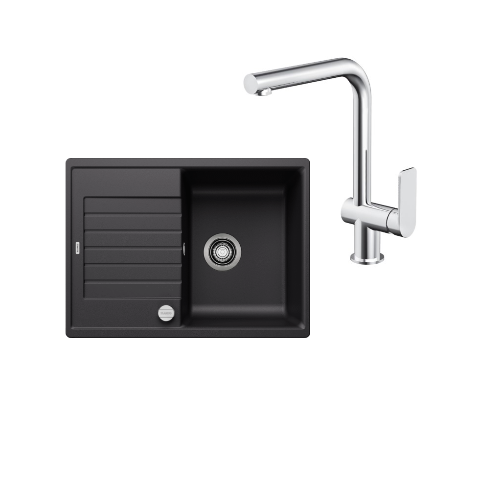 SET306 - Gránitový drez Blanco Zia 45 S Compact čierna + Kuchynská batéria Rosan S2 238201 chróm