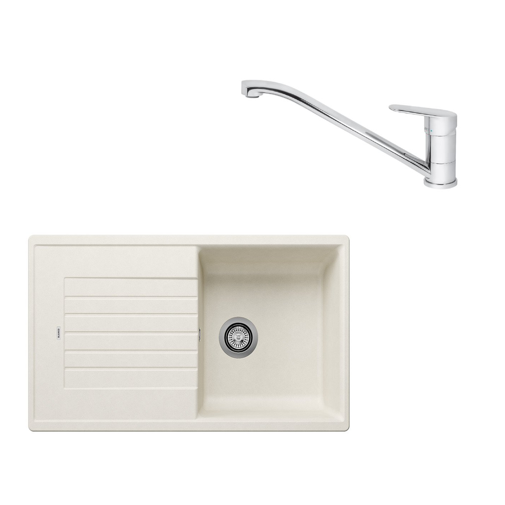 SET393 - Gránitový drez Blanco Zia 5 S biela soft + Kuchynská batéria Rosan King JA381001 chróm