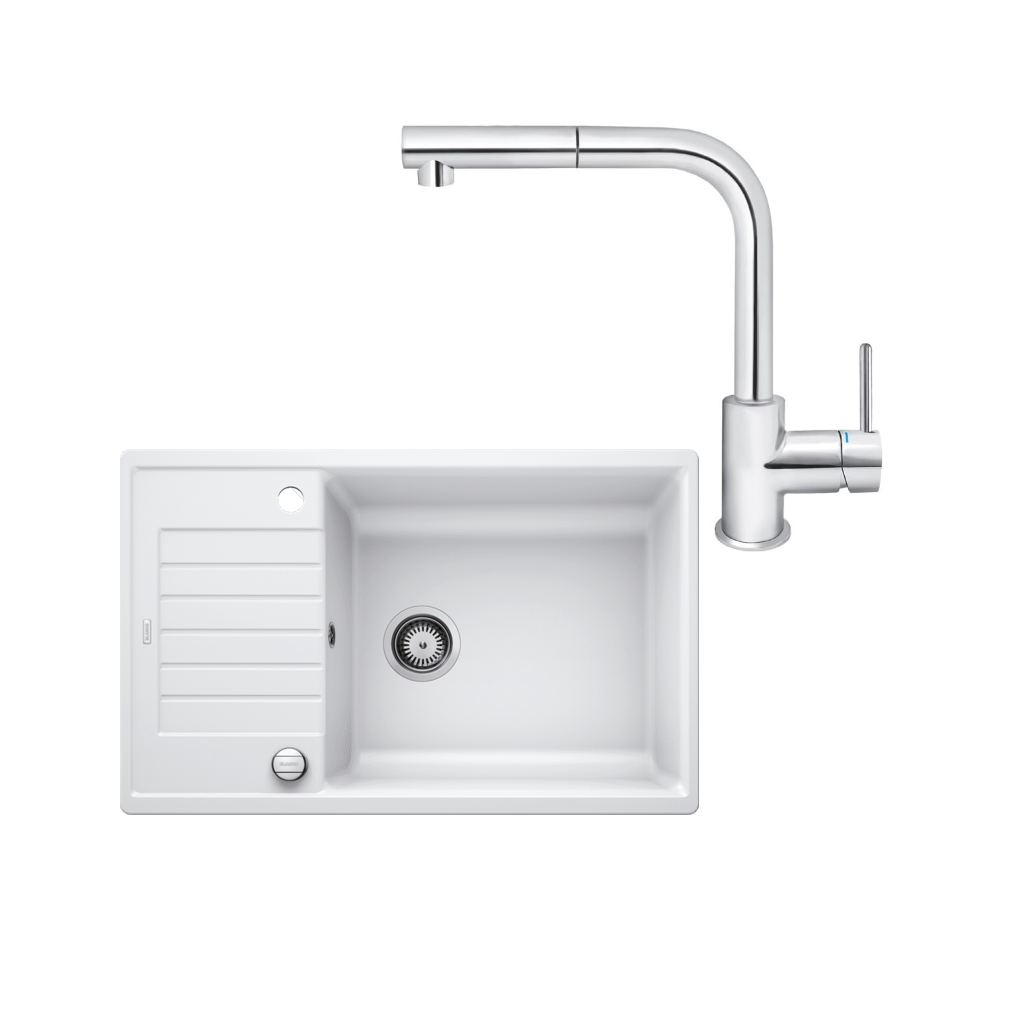 SET475 - Gránitový drez Blanco Zia XL 6 S Compact biela + Kuchynská batéria Rosan Zerro JZ38601 chróm