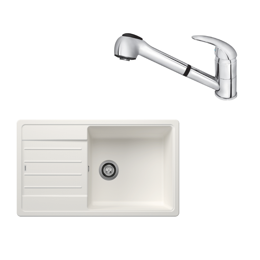 SET622 - Gránitový drez Blanco Legra XL 6 S biela + Kuchynská batéria Rosan King J385001 chróm