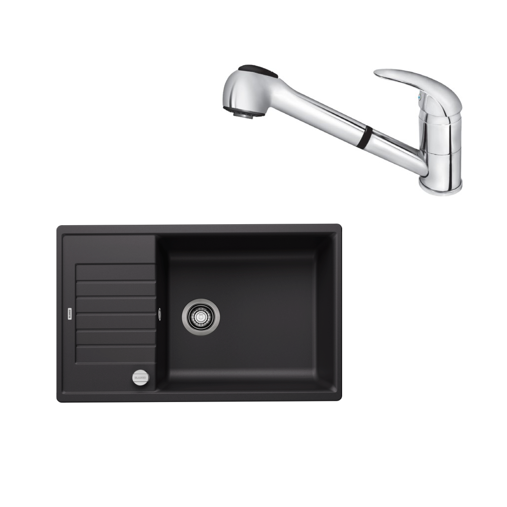 SET482 - Gránitový drez Blanco Zia XL 6 S Compact čierna + Kuchynská batéria Rosan King J385001 chróm