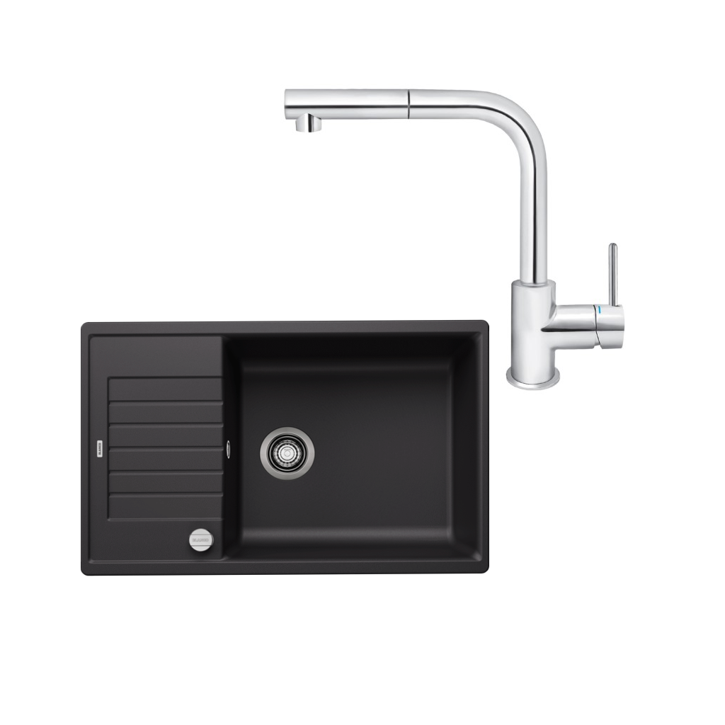 SET485 - Gránitový drez Blanco Zia XL 6 S Compact čierna + Kuchynská batéria Rosan Zerro JZ38601 chróm