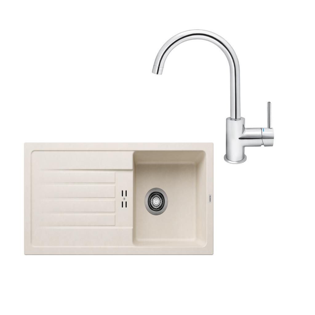 SET559 - Gránitový drez Blanco Favum 45 S biela soft + Kuchynská batéria Rosan Zerro JZ38101 chróm