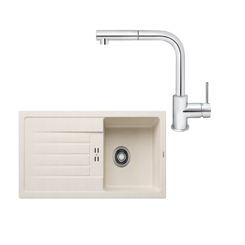 SET560 - Gránitový drez Blanco Favum 45 S biela soft + Kuchynská batéria Rosan Zerro JZ38601 chróm
