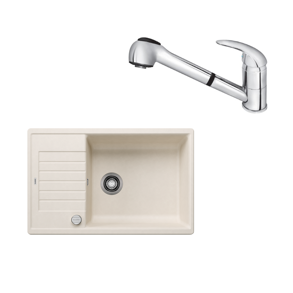 SET477 - Gránitový drez Blanco Zia XL 6 S Compact biela soft + Kuchynská batéria Rosan King J385001 chróm