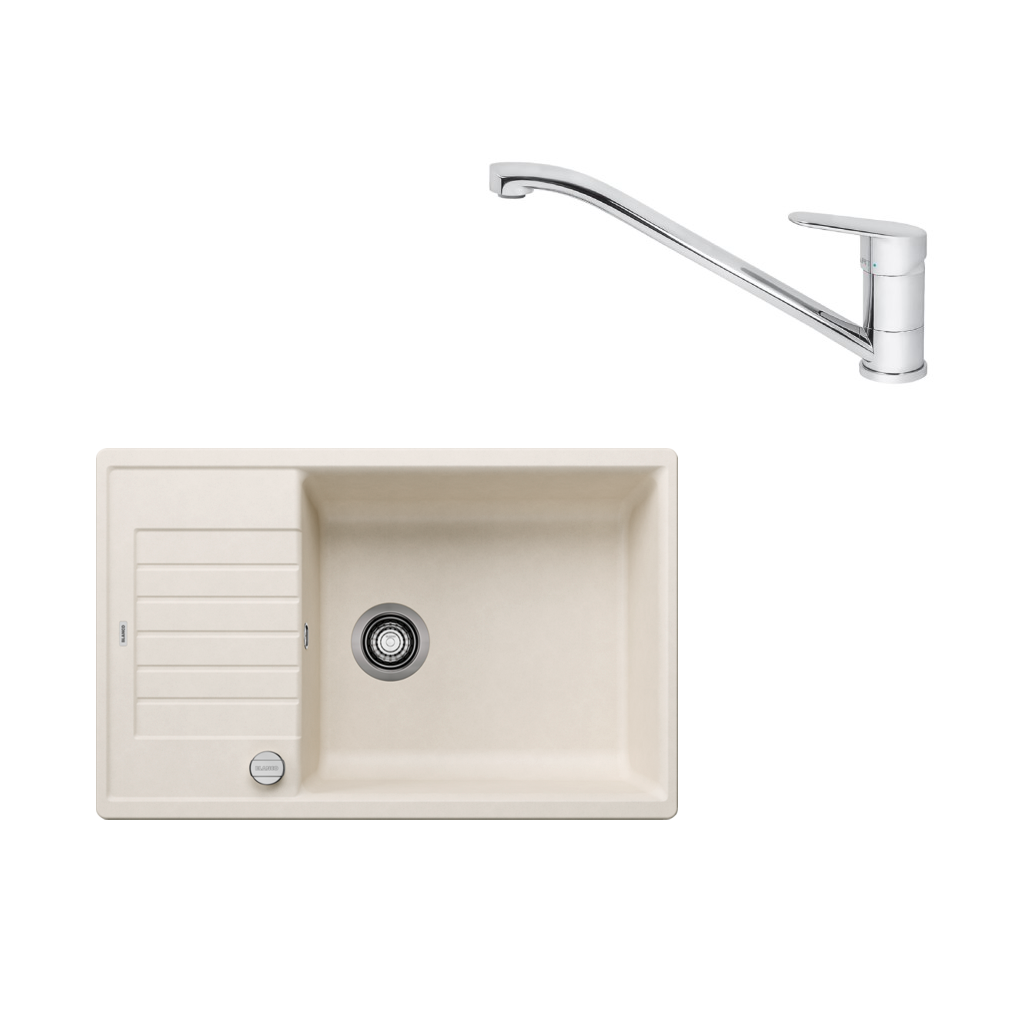 SET478 - Gránitový drez Blanco Zia XL 6 S Compact biela soft + Kuchynská batéria Rosan King JA381001 chróm