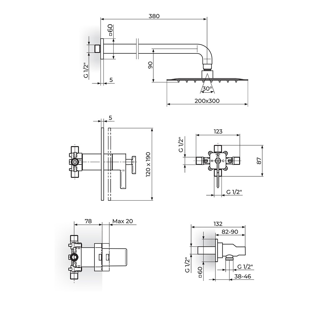 Sprchový set s termostatom pod omietku Rosan S2 Termo 2T31601 chróm