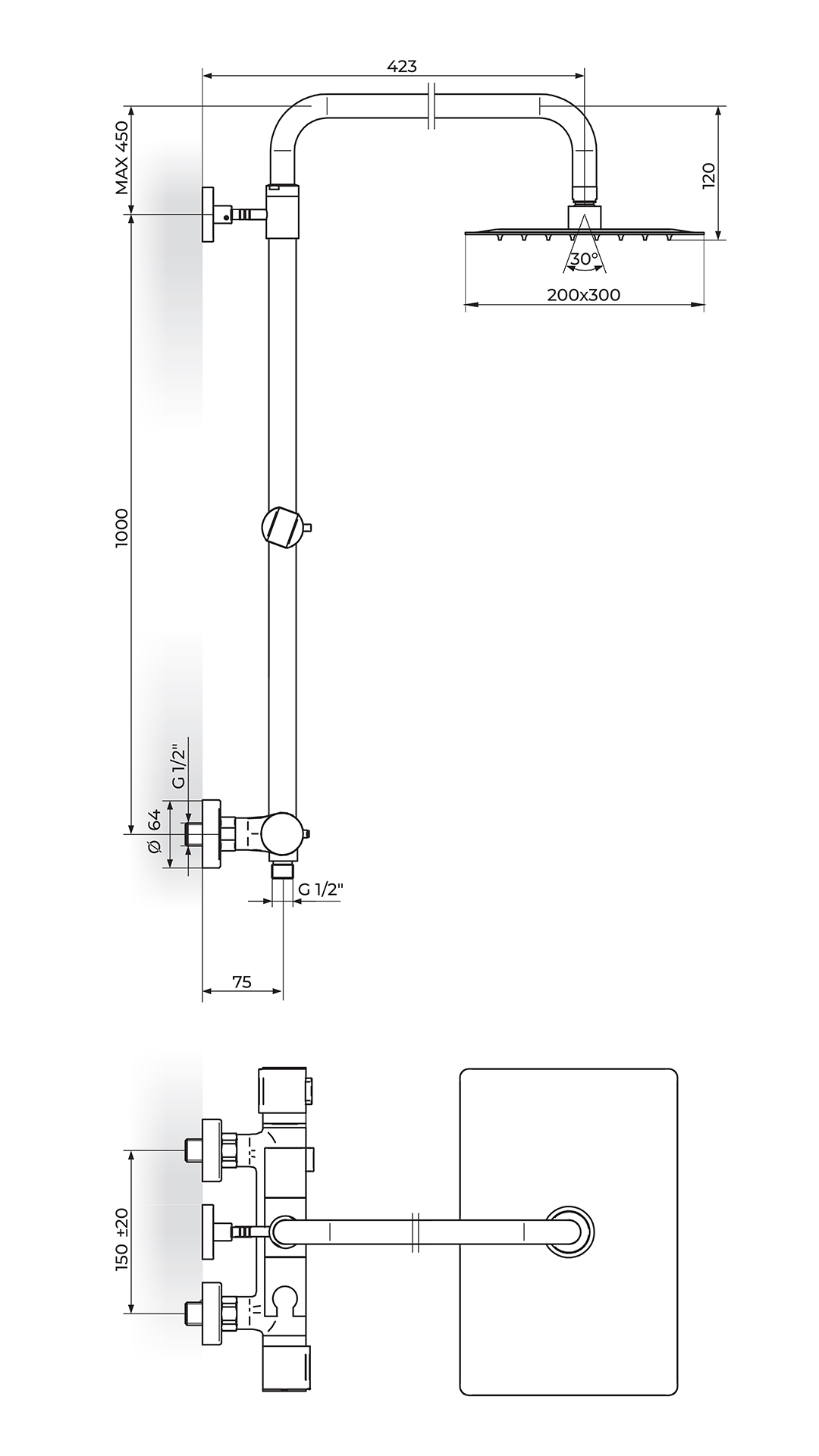 Sprchový set s termostatom Rosan S2 Termo 2T37251B čierna