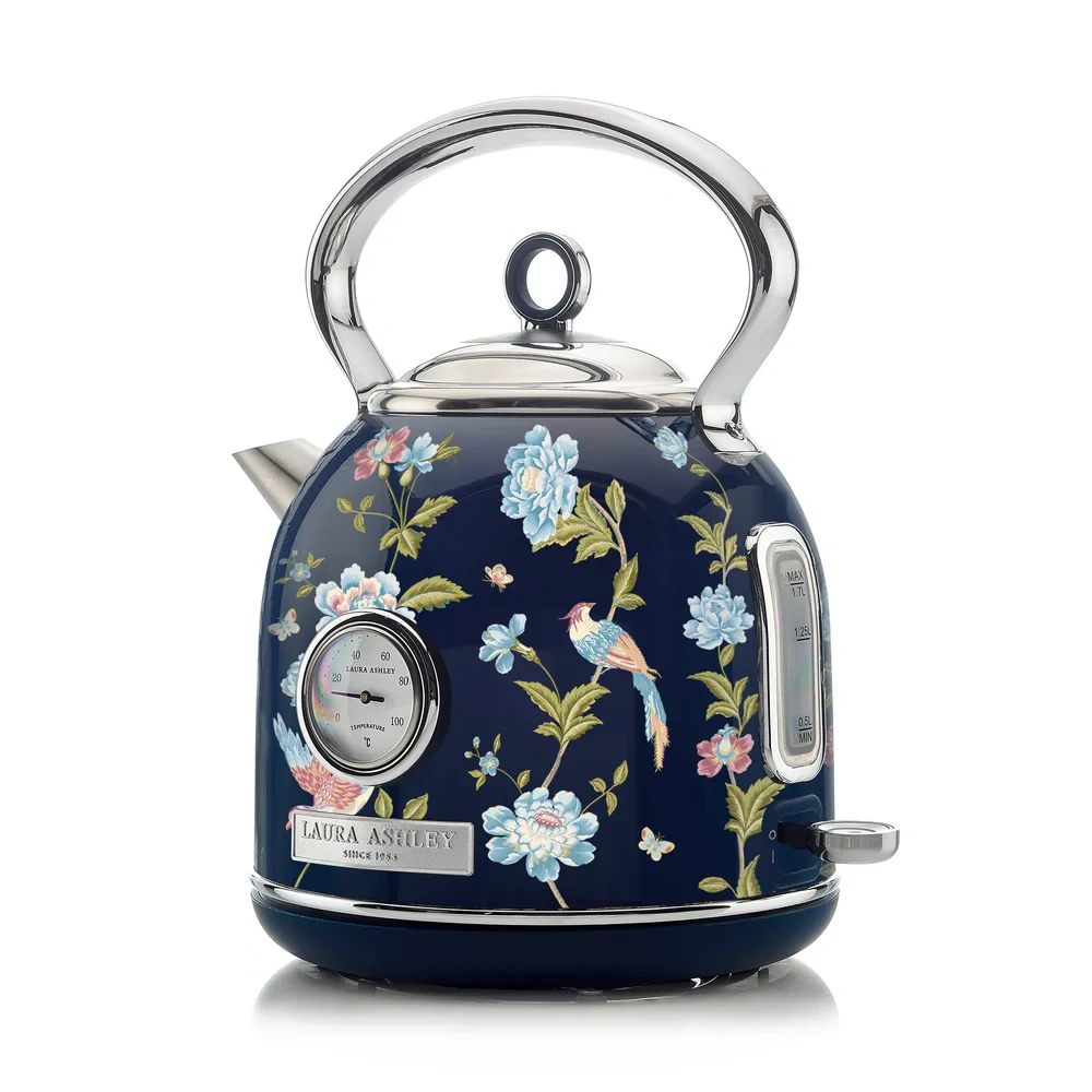 Laura Ashley rýchlovarná kanvica Elveden Navy 1,5 l – štýlová kanvica v námorníckej modrej s elegantným vzorom