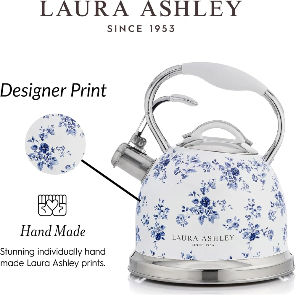 Laura Ashley čajová kanvica na sporák China Rose 3 l – nerezová pískacia kanvica s kvetinovým vzorom