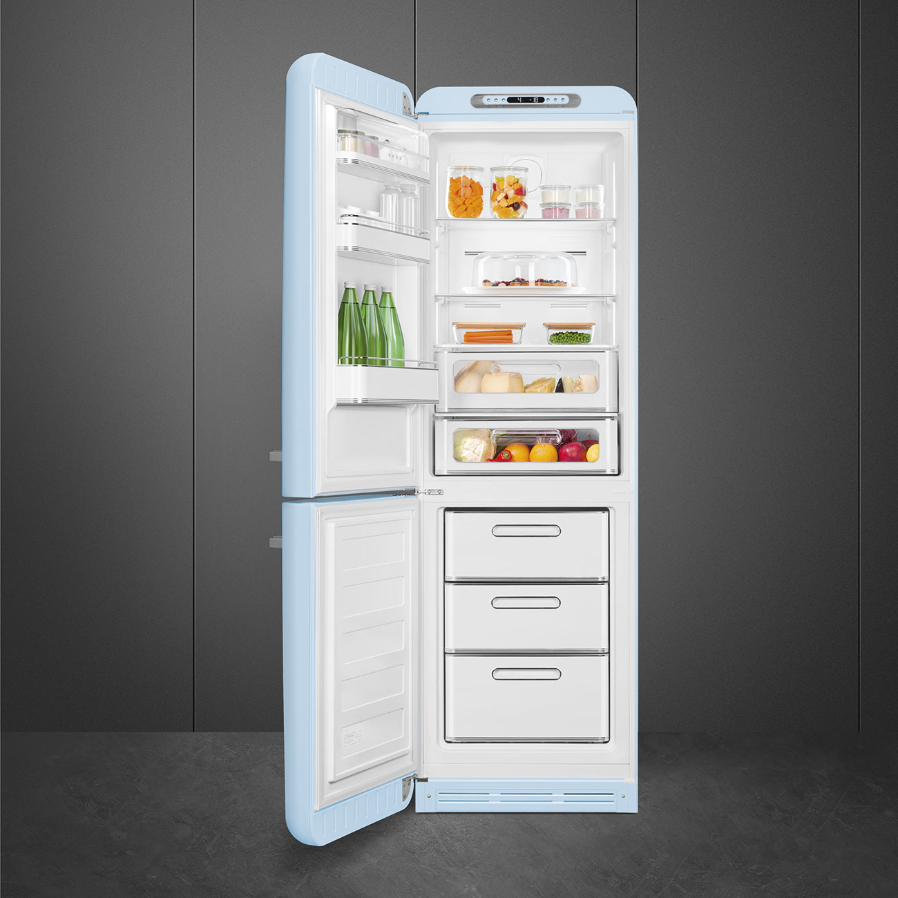 Kombinovaná chladnička s mrazničkou Smeg FAB32LPB5 pastel modrá ľavý pánt