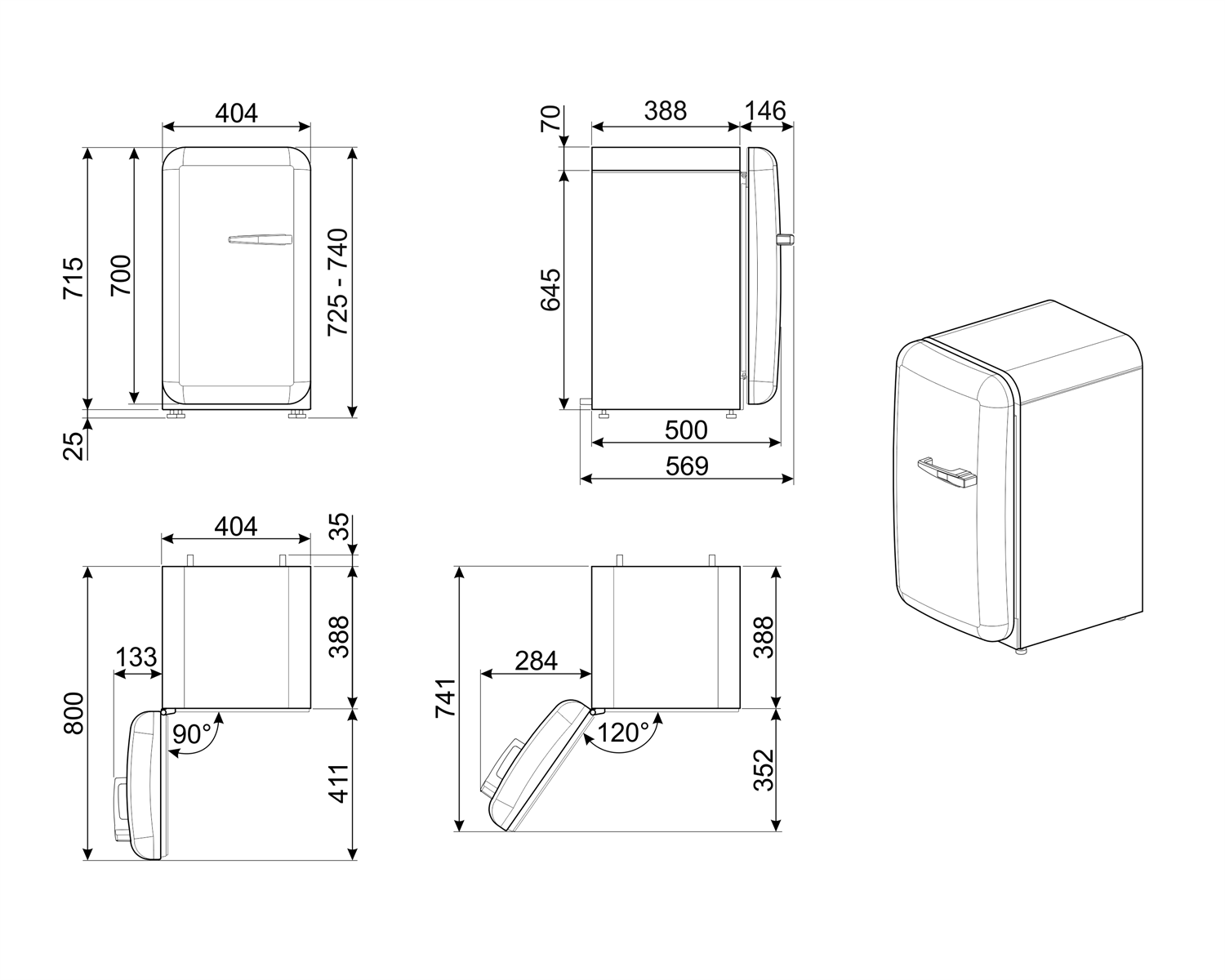 Minibar Smeg FAB5LPG5 pastel zelená ľavý pánt
