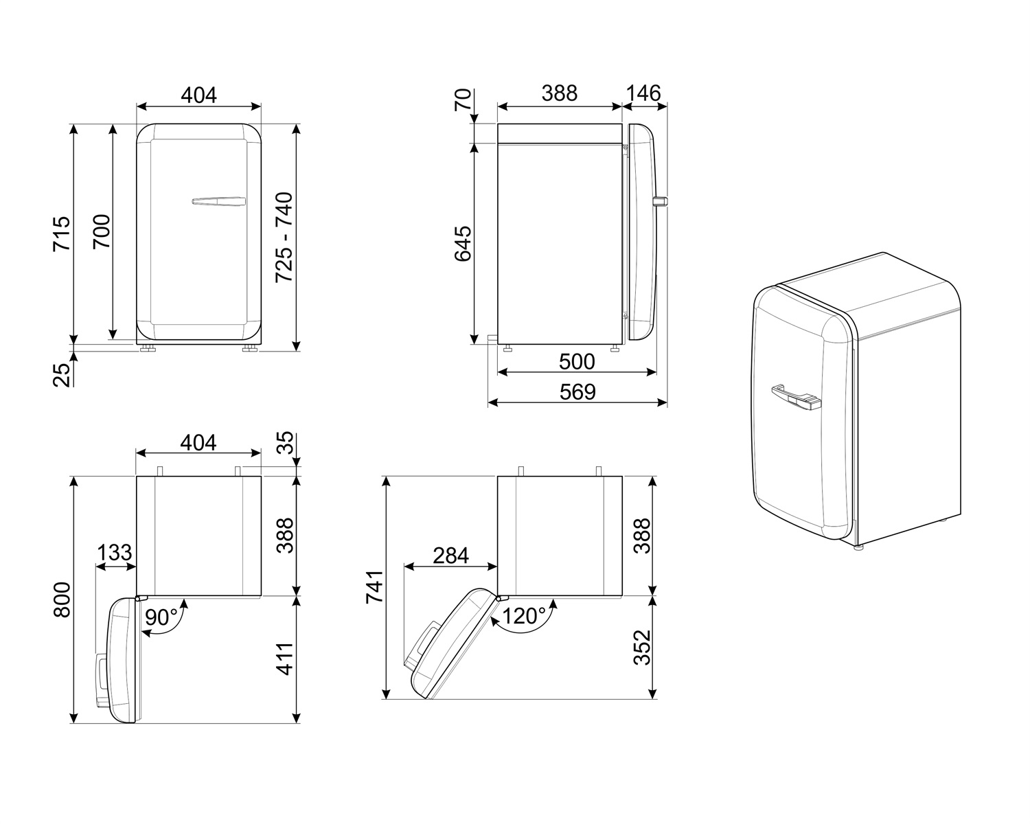 Minibar Smeg FAB5LWH5 biela ľavý pánt