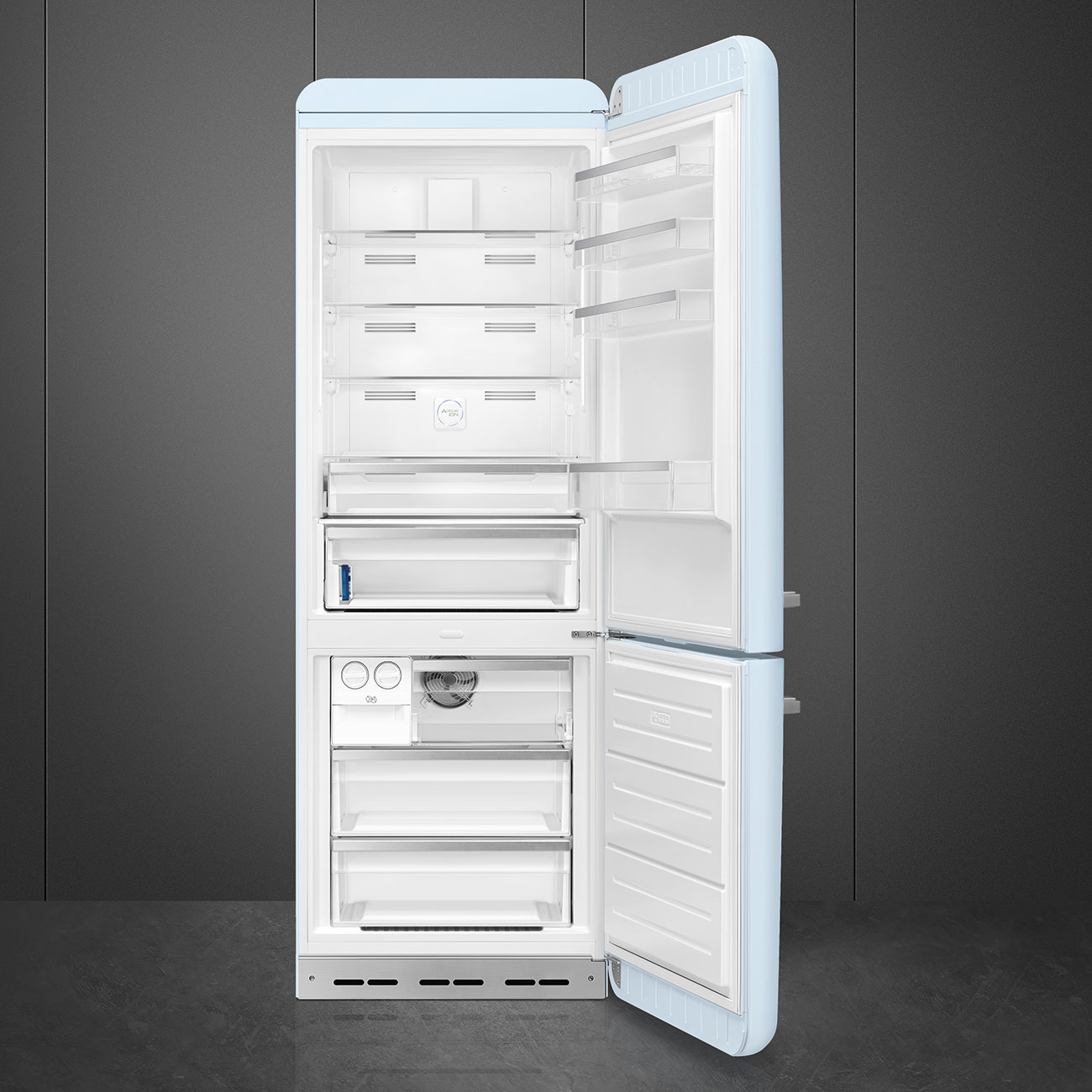 Kombinovaná chladnička s mrazničkou Smeg FAB38RPB5 pastel modrá pravý pánt