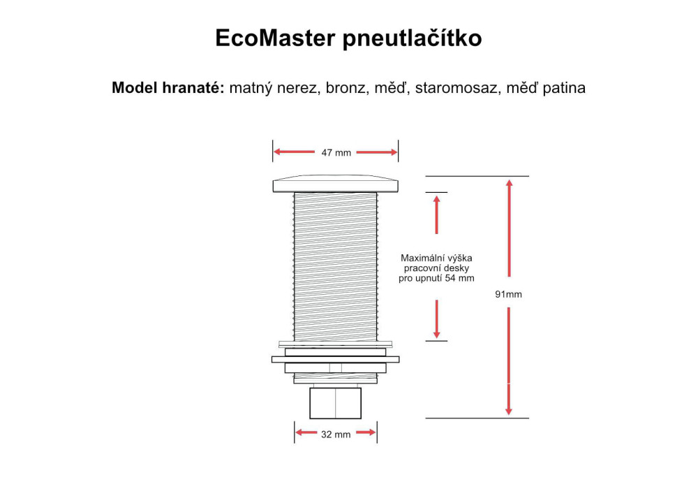 EcoMaster samostatné pneutlačítko hranaté matný nerez