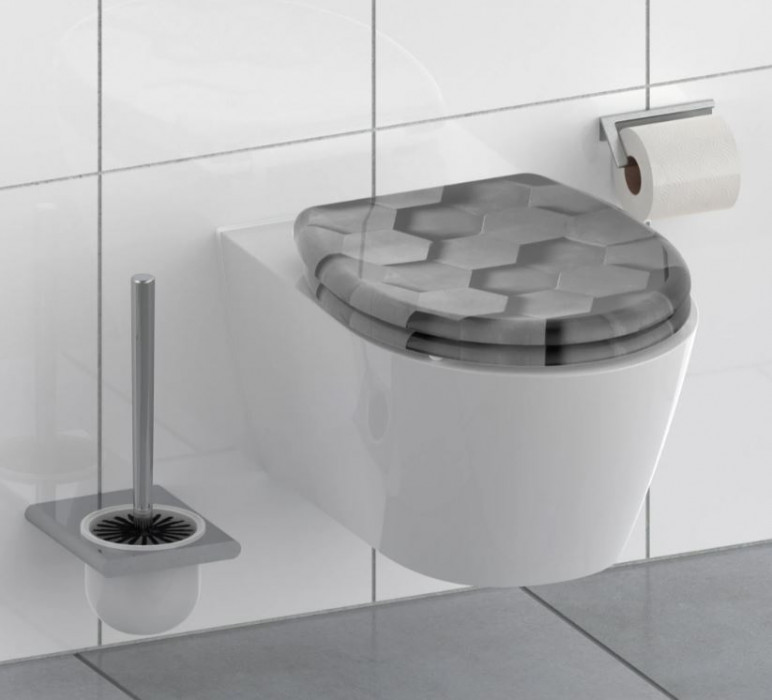 Schütte Grey Hexagons | Duroplast HG, Duroplast, Soft Close