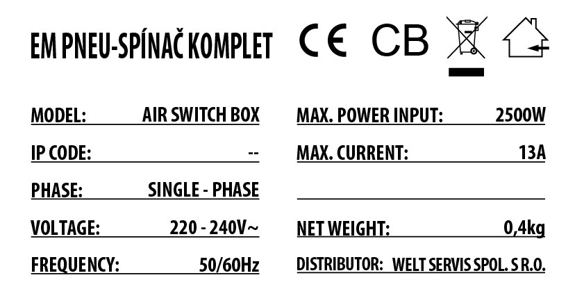 EcoMaster externá krabica s pneuspínačom vrátane flexokábla