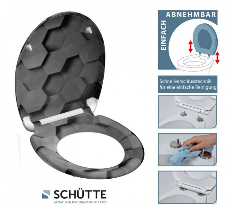 Schütte Grey Hexagons | Duroplast HG, Duroplast, Soft Close