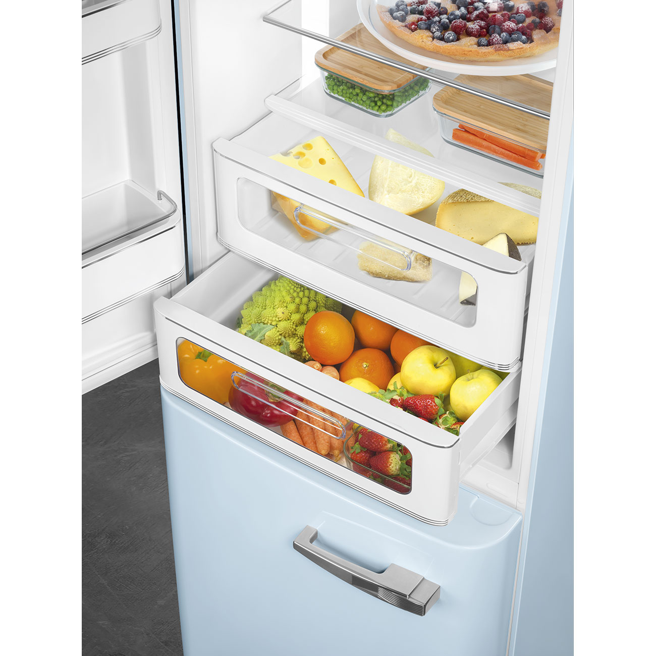 Kombinovaná chladnička s mrazničkou Smeg FAB32LPB5 pastel modrá ľavý pánt