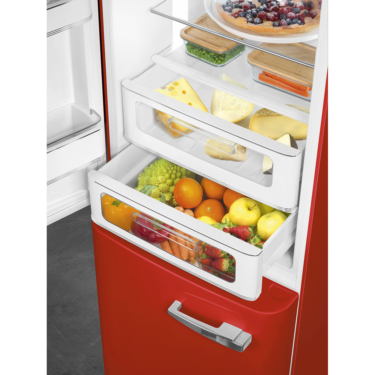 Kombinovaná chladnička s mrazničkou Smeg FAB32LRD5 červená ľavý pánt