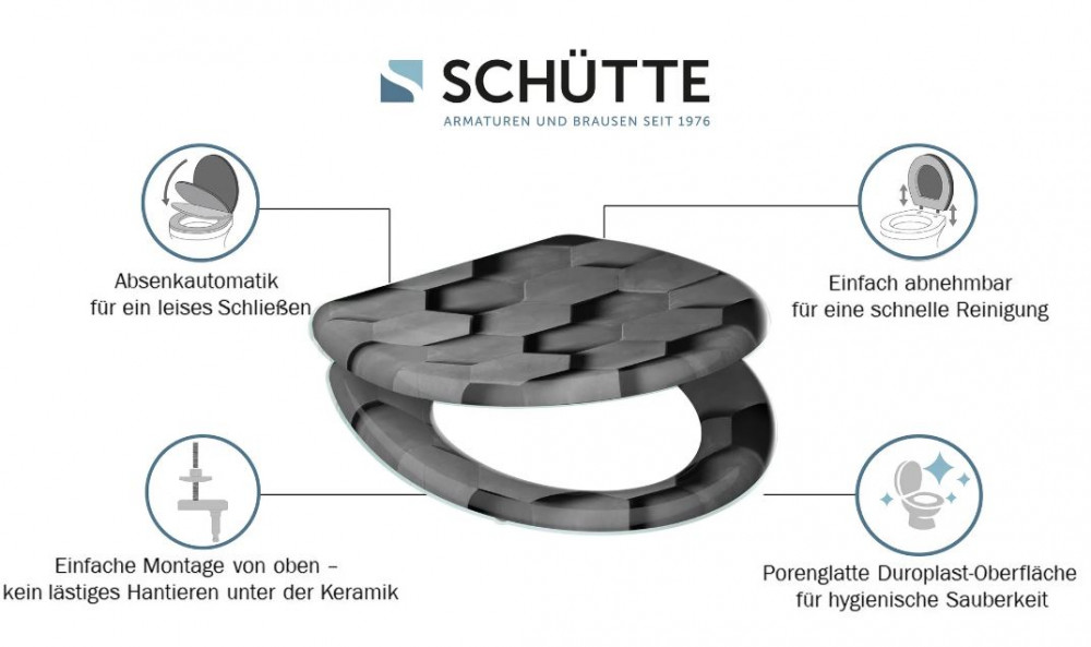 Schütte Grey Hexagons | Duroplast HG, Duroplast, Soft Close
