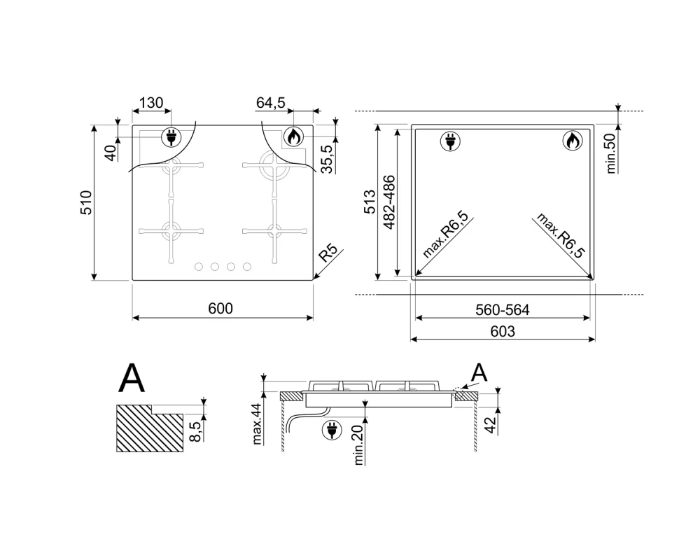 Plynová varná doska Smeg Classic PV332CN čierna