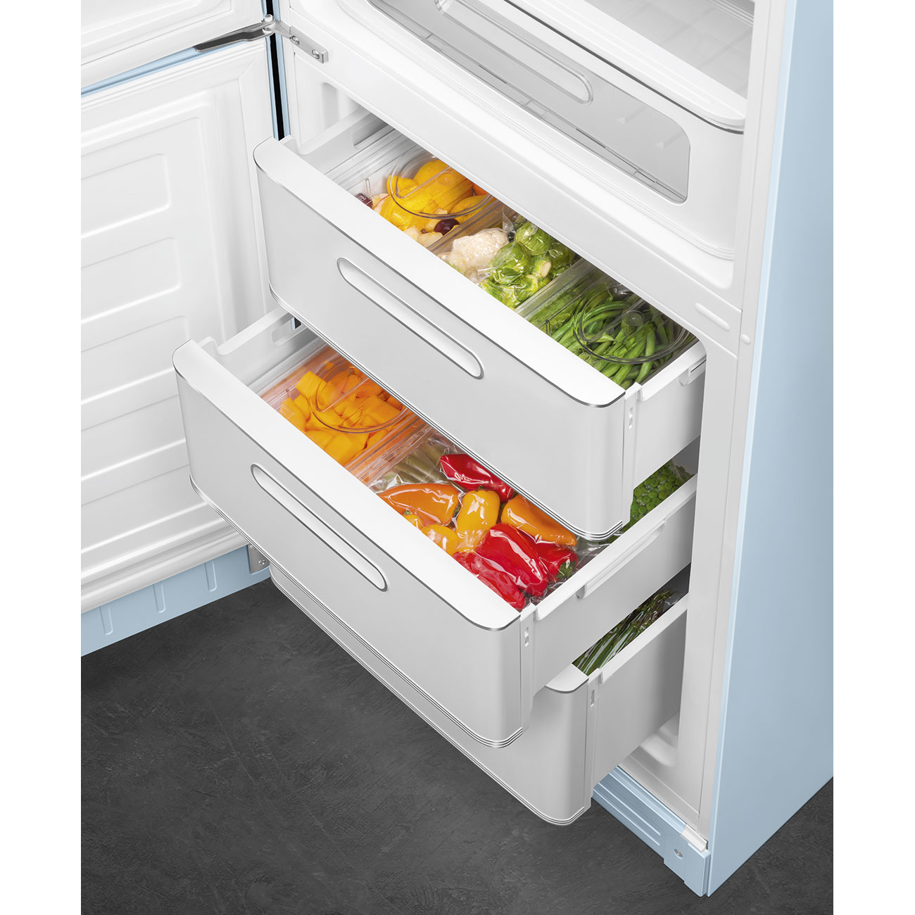 Kombinovaná chladnička s mrazničkou Smeg FAB32LPB5 pastel modrá ľavý pánt