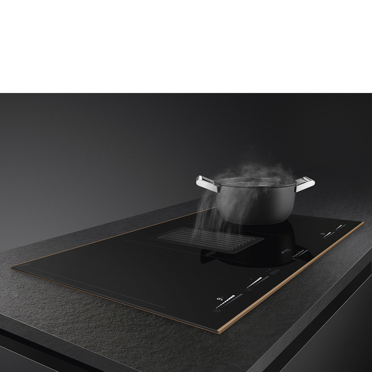 Indukčná varná doska s integrovaným digestorom Smeg Dolce Stil Novo HOBD682R1 čierne sklo