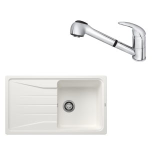 SET112 - Gránitový drez Blanco Sona 5 S biela + Kuchynská batéria Rosan King J385001 chróm