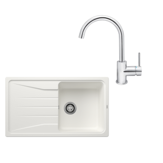 SET114 - Gránitový drez Blanco Sona 5 S biela + Kuchynská batéria Rosan Zerro JZ38101 chróm