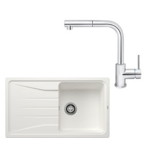 SET115 - Gránitový drez Blanco Sona 5 S biela + Kuchynská batéria Rosan Zerro JZ38601 chróm