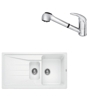 SET142 - Gránitový drez Blanco Sona 6 S biela + Kuchynská batéria Rosan King J385001 chróm