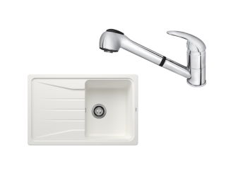 SET167 - Gránitový drez Blanco Sona 45 S biela + Kuchynská batéria Rosan King J385001 chróm