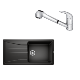 SET202 - Gránitový drez Blanco Sona XL 6 S čierna + Kuchynská batéria Rosan King J385001 chróm