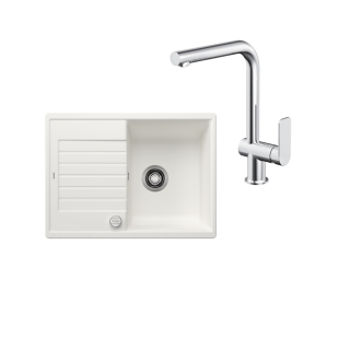 SET301 - Gránitový drez Blanco Zia 45 S Compact biela + Kuchynská batéria Rosan S2 238201 chróm
