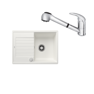 SET302 - Gránitový drez Blanco Zia 45 S Compact biela + Kuchynská batéria Rosan King J385001 chróm