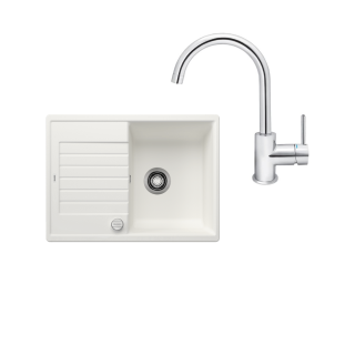 SET304 - Gránitový drez Blanco Zia 45 S Compact biela + Kuchynská batéria Rosan Zerro JZ38101 chróm