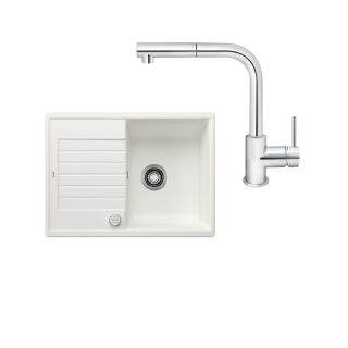 SET305 - Gránitový drez Blanco Zia 45 S Compact biela + Kuchynská batéria Rosan Zerro JZ38601 chróm