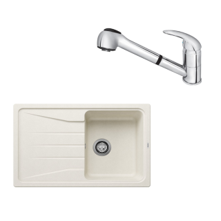 SET372 - Gránitový drez Blanco Sona 45 S biela soft + Kuchynská batéria Rosan King J385001 chróm