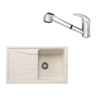 SET352 - Gránitový drez Blanco Sona 5 S biela soft + Kuchynská batéria Rosan King J385001 chróm