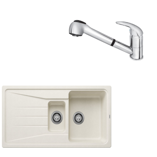 SET362 - Gránitový drez Blanco Sona 6 S biela soft + Kuchynská batéria Rosan King J385001 chróm