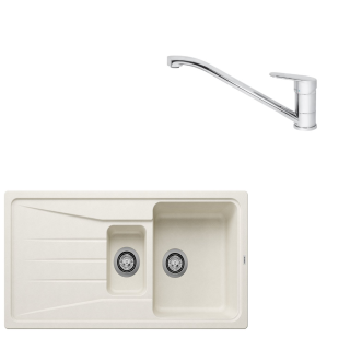 SET363 - Gránitový drez Blanco Sona 6 S biela soft + Kuchynská batéria Rosan King JA381001 chróm