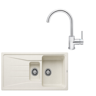 SET364 - Gránitový drez Blanco Sona 6 S biela soft + Kuchynská batéria Rosan Zerro JZ38101 chróm