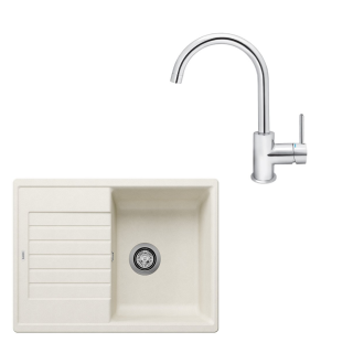 SET414 - Gránitový drez Blanco Zia 45 S biela soft + Kuchynská batéria Rosan Zerro JZ38101 chróm