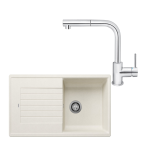 SET395 - Gránitový drez Blanco Zia 5 S biela soft + Kuchynská batéria Rosan Zerro JZ38601 chróm