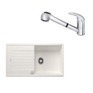 SET437 - Gránitový drez Blanco Zia XL 6 S biela + Kuchynská batéria Rosan King J385001 chróm