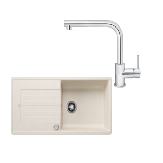 SET445 - Gránitový drez Blanco Zia XL 6 S biela soft + Kuchynská batéria Rosan Zerro JZ38601 chróm